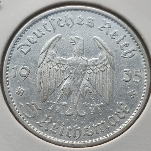 Vokietija. 5 markės 1935 E. Sidabras.