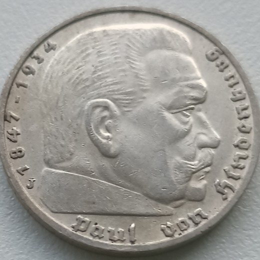 Vokietija. 5 markės 1937 J. Sidabras. Vokietija. 5 markės 1937 J. Sidabras.
