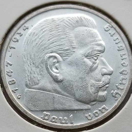 Vokietija. 5 markės 1938 G. Sidabras. Vokietija. 5 markės 1938 G. Sidabras.