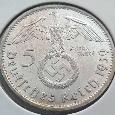 Vokietija. 5 markės 1939 A. Sidabras. Vokietija. 5 markės 1939 A. Sidabras.