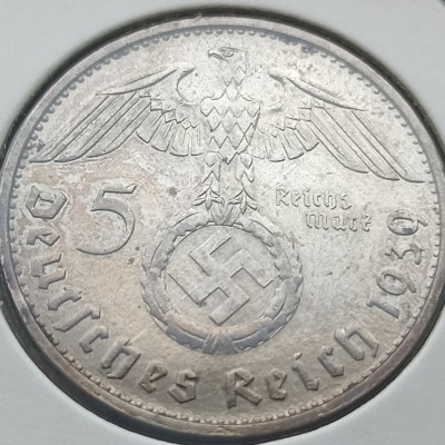 Vokietija. 5 markės 1939 B. Sidabras.