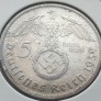 Vokietija. 5 markės 1939 B. Sidabras. Vokietija. 5 markės 1939 B. Sidabras.