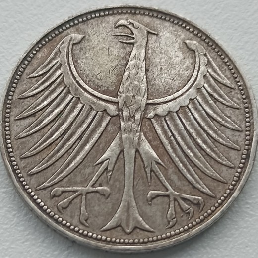 Vokietija. 5 markės 1951 D. Sidabras. Vokietija. 5 markės 1951 D. Sidabras.