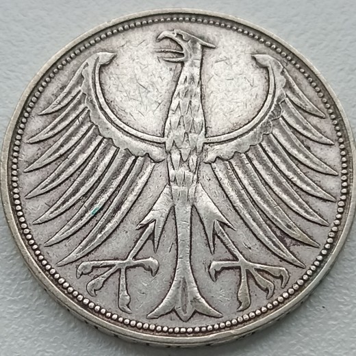 Vokietija. 5 markės 1951 G. Sidabras. Vokietija. 5 markės 1951 G. Sidabras.