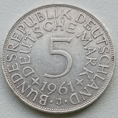 Vokietija. 5 markės 1961 J. Sidabras