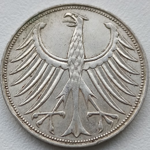 Vokietija. 5 markės 1965 D. Sidabras. Vokietija. 5 markės 1965 D. Sidabras.