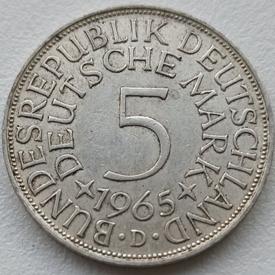 Vokietija. 5 markės 1965 D. Sidabras.