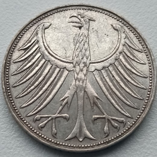 Vokietija. 5 markės 1966 D. Sidabras. Vokietija. 5 markės 1966 D. Sidabras.