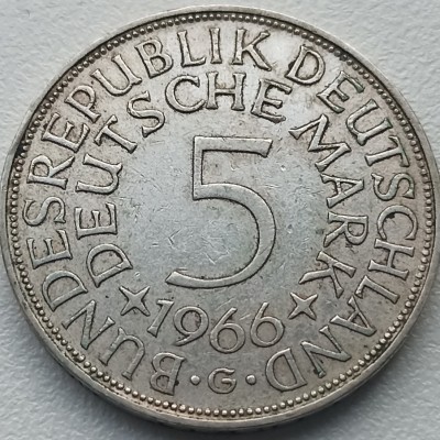 Vokietija. 5 markės 1966 G. Sidabras Vokietija. 5 markės 1966 G. Sidabras