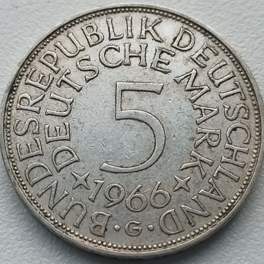Vokietija. 5 markės 1966 G. Sidabras