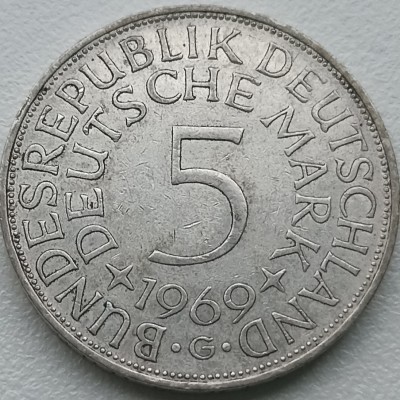 Vokietija. 5 markės 1969 G. Sidabras.