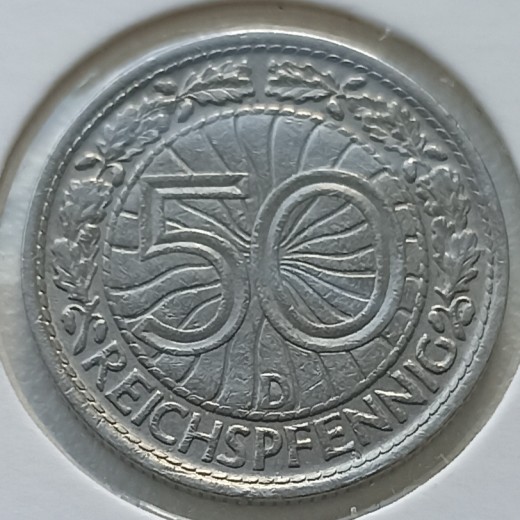 Vokietija. 50 pfenigų 1928 D. Vokietija. 50 pfenigų 1928 D.