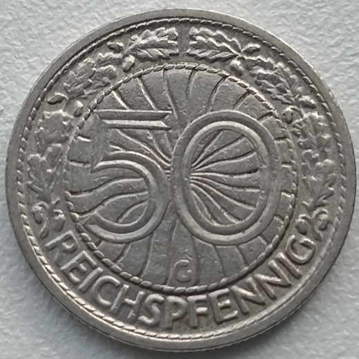 Vokietija. 50 reichsfeningų 1928 G. Vokietija. 50 reichsfeningų 1928 G.
