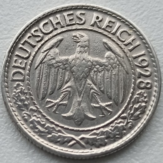 Vokietija. 50 reichspfenigų 1928 D