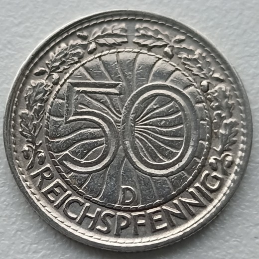 Vokietija. 50 reichspfenigų 1928 D