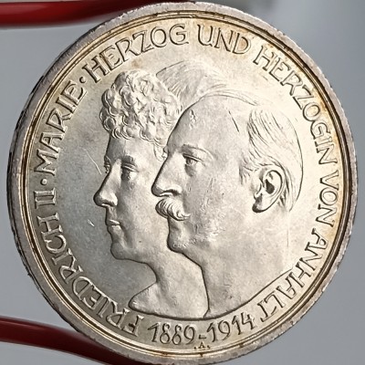 Vokietija. Anhaltas. 3 markės 1914 m. Sidabras.