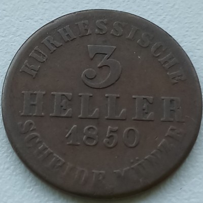 Vokietija. Hesse - Kassel. 3 hellers 1850 m.