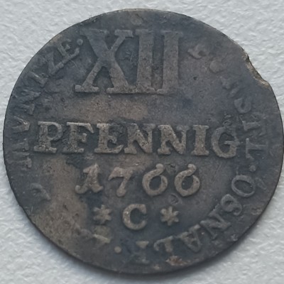 Vokietija. XII pfeningų 1766 m. Sidabras Vokietija. XII pfeningų 1766 m. Sidabras