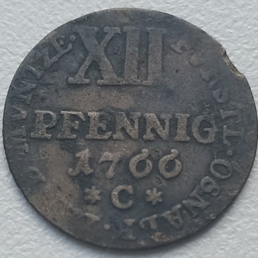 Vokietija. XII pfeningų 1766 m. Sidabras